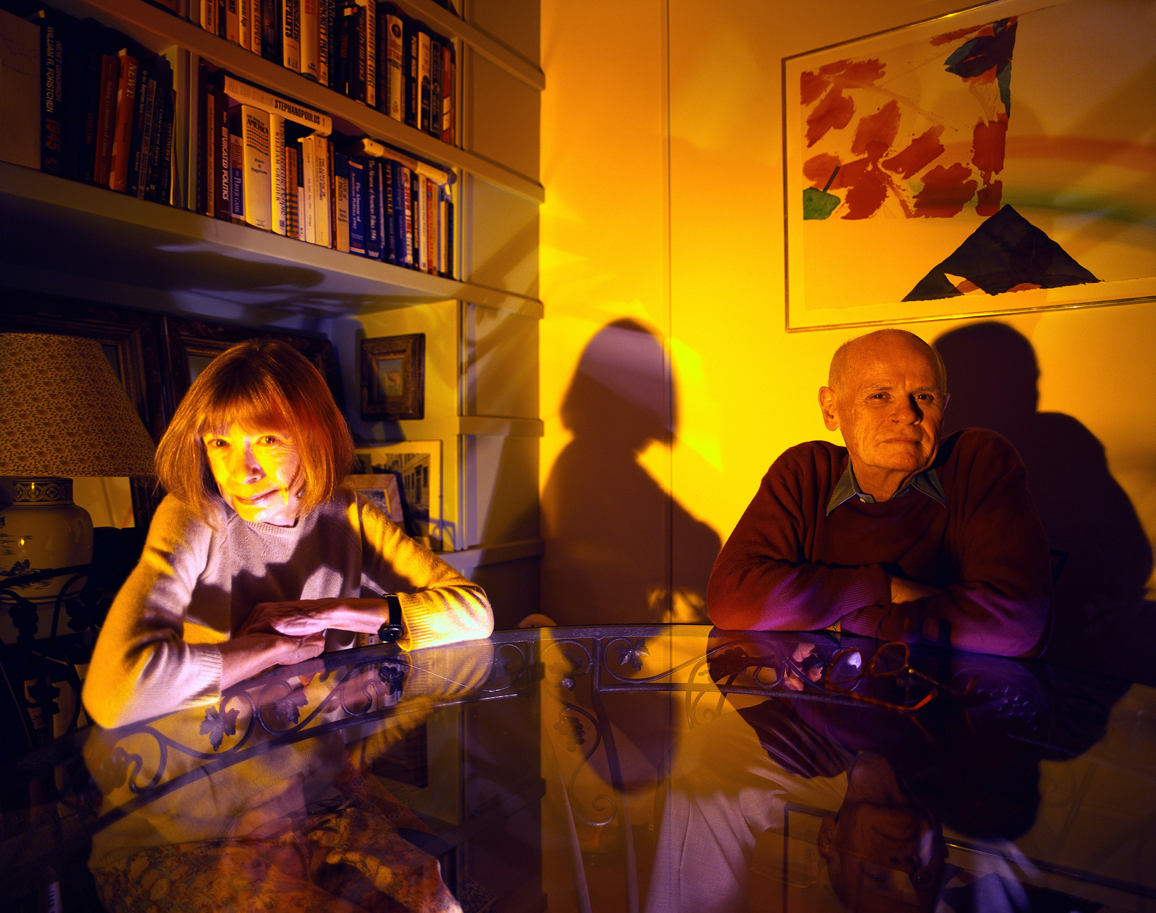 Joan Didion and John Gregory Dunne, partners in life and literature, at home in New York City, 2000. (© Richard Schulman/CORBIS)