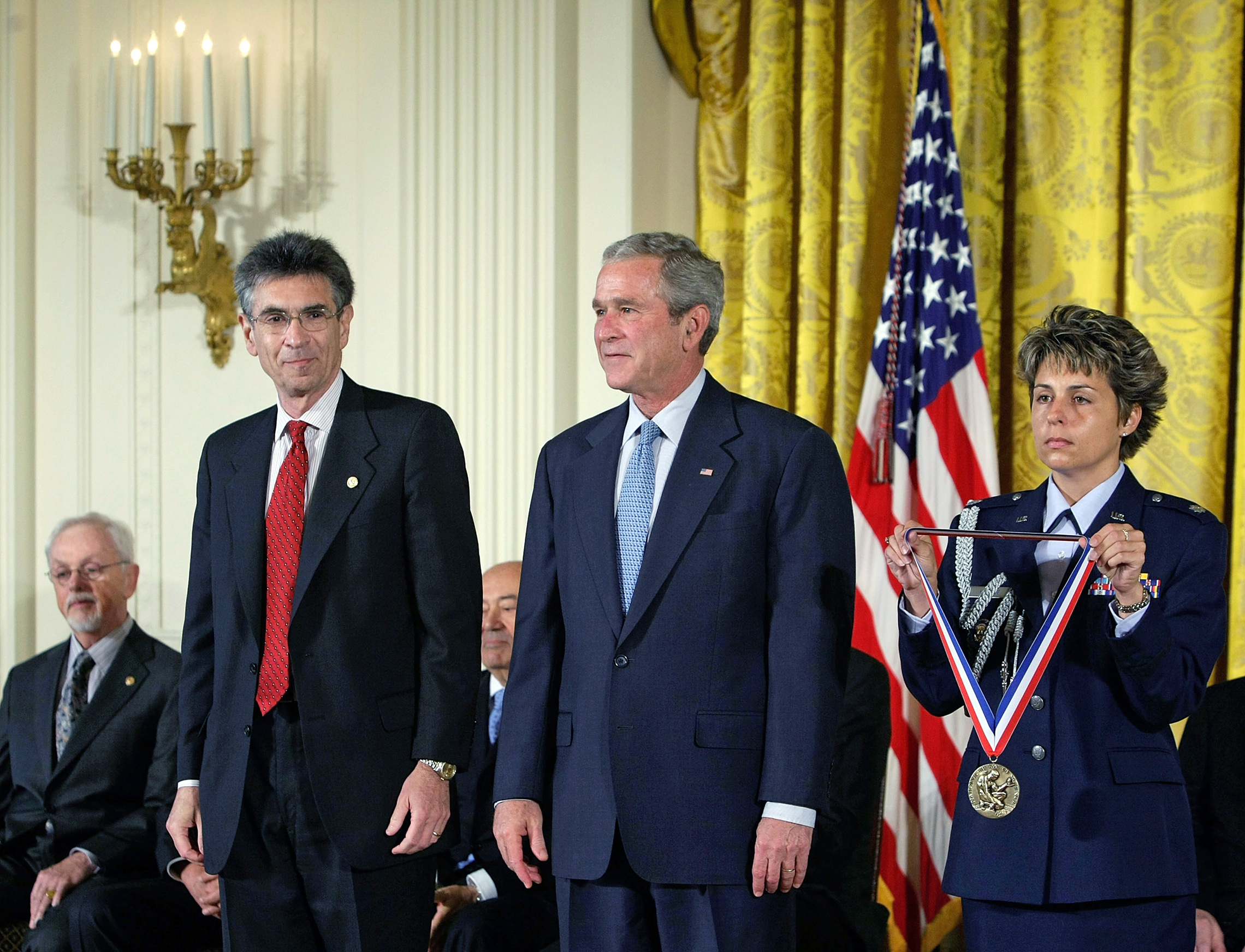 September 29, 2008: Dr. Robert Lefkowitz prepares to receive the National Medal of Science from U.S. President George W. Bush at a White House ceremony. (Getty Images/Alex Wong)