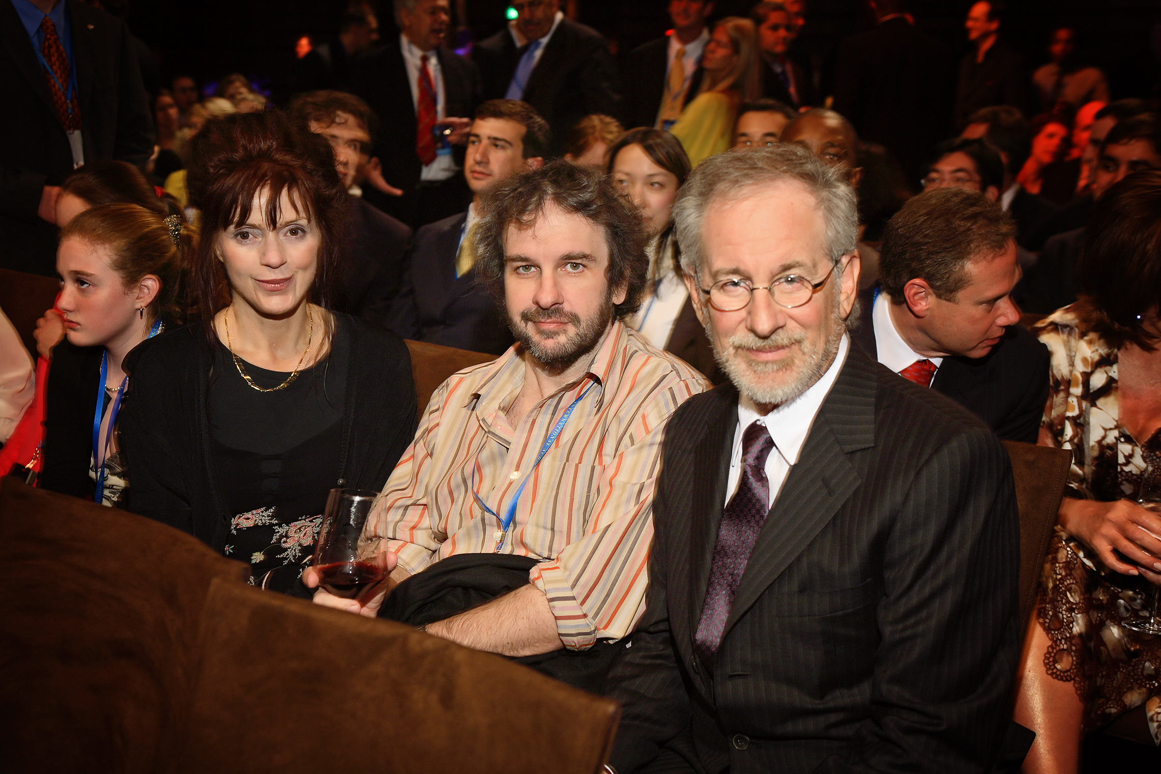 "Lord of the Rings" director Peter Jackson and his wife, screenwriter Fran Walsh, with 2006 Host Steven Spielberg.