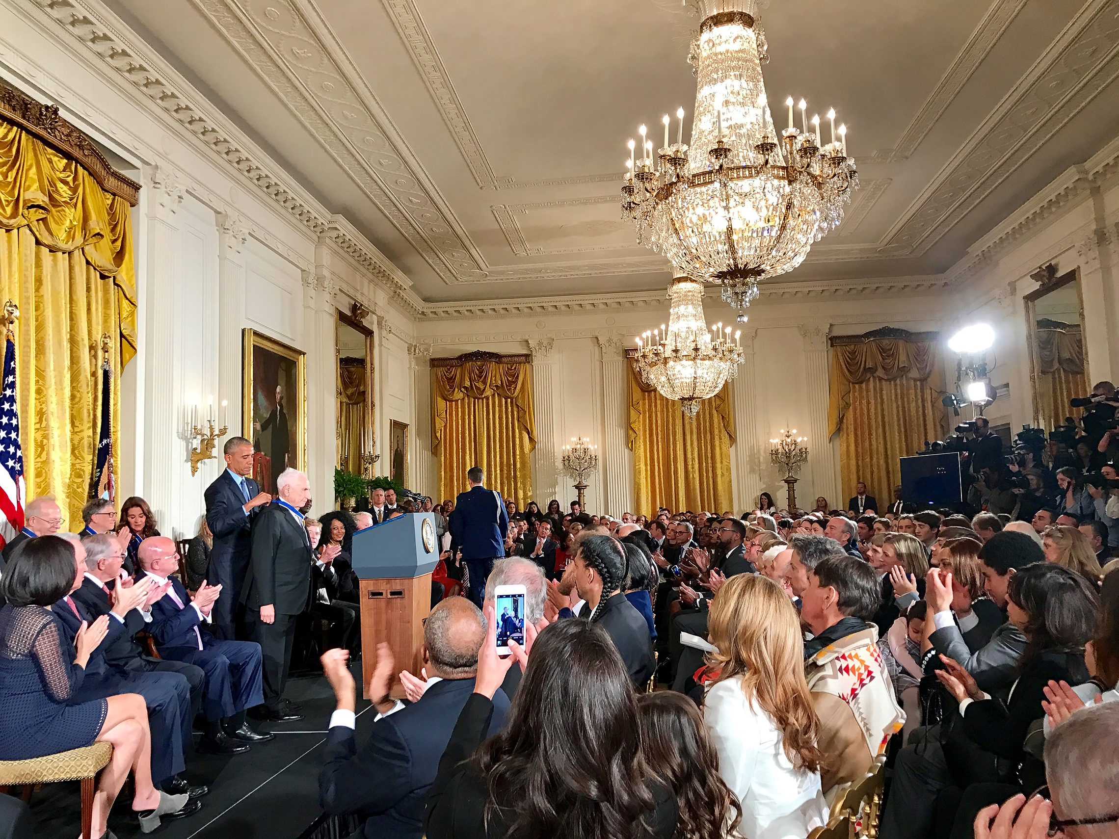 November 22, 2016: President Barack Obama awards Frank Gehry with the Presidential Medal of Freedom during a ceremony in the East Room of the White House in Washington, D.C.