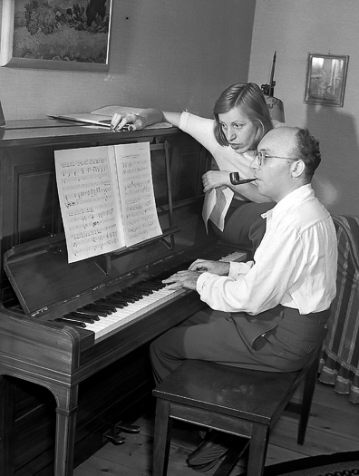 Composer Kurt Weill and his wife, singer and actress Lotte Lenya, at home in 1942. The composer and star of the The Threepenny Opera, they fled Germany for the United States in the 1930s. Harold Prince dramatized their love story in his 2007 musical LoveMusik. (AP Images)