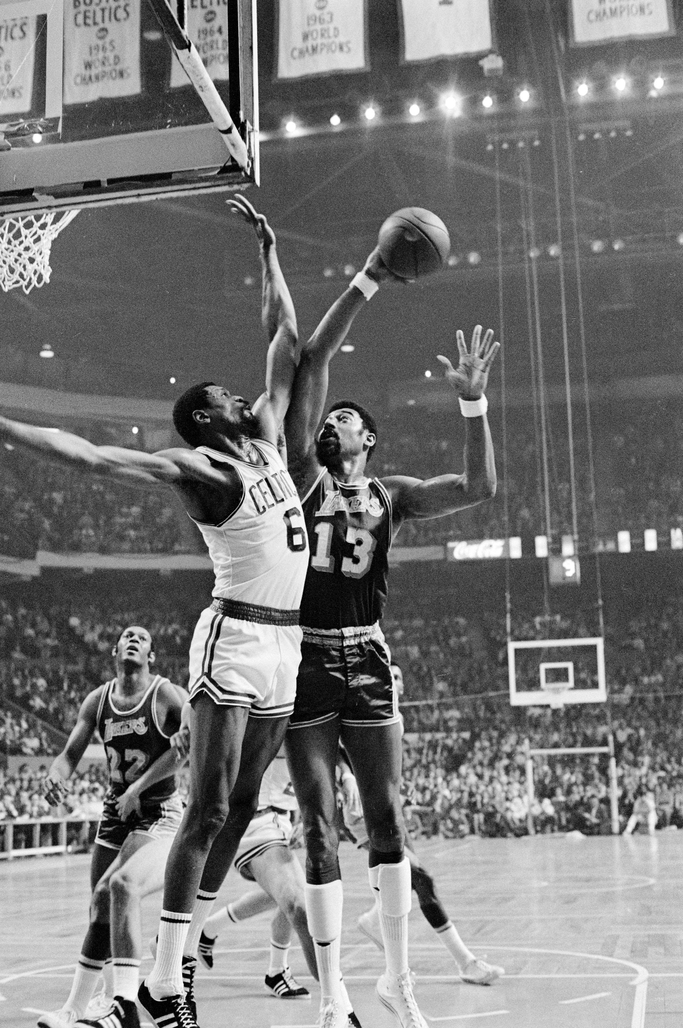 Wilt Chamberlain Dunking Over Bill Russell