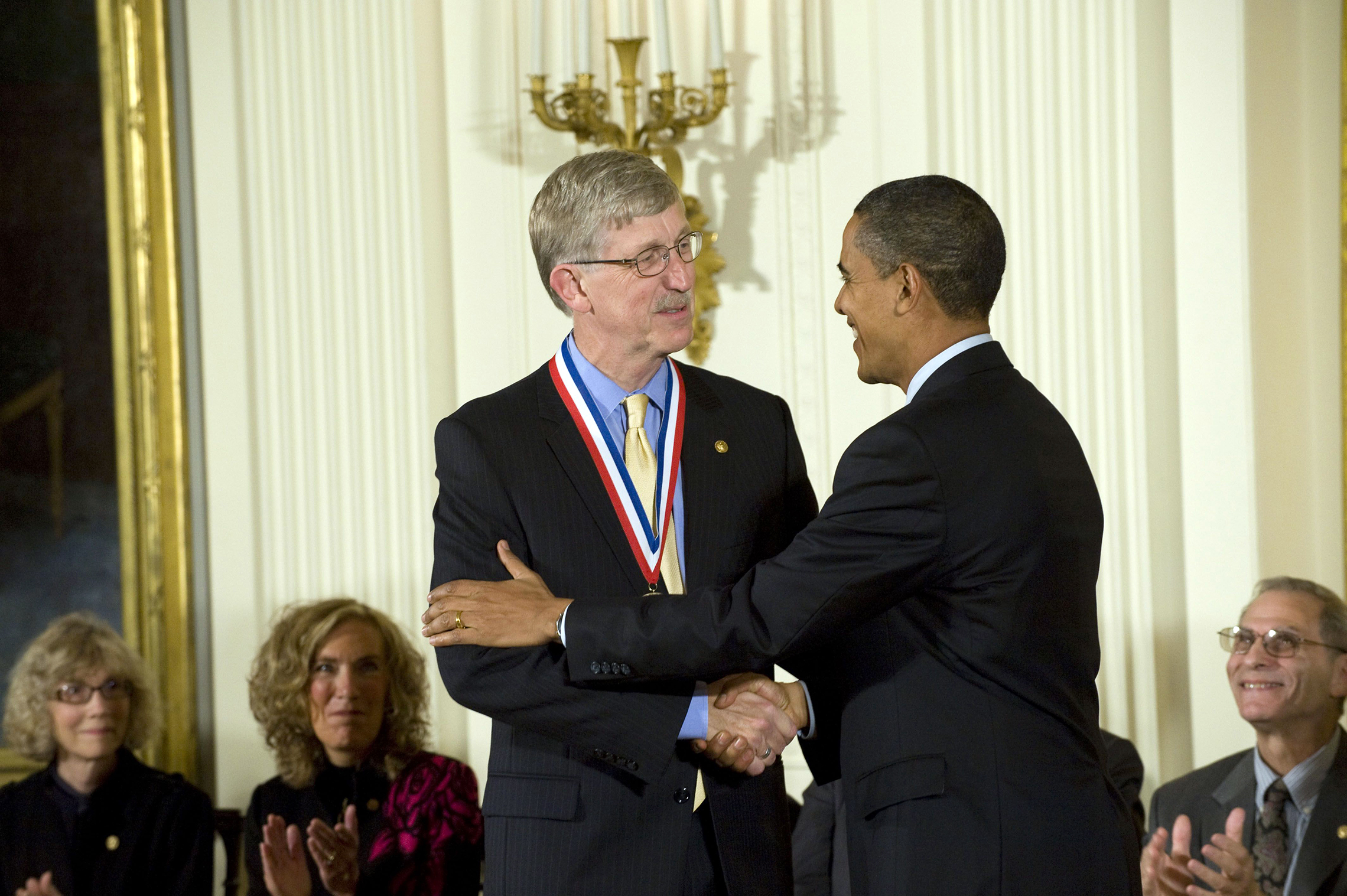 Oct. 7, 2009: Dr. Francis Collins received the National Medal of Science from President Barack Obama at a White House ceremony. (Ryan K Morris/National Science & Technology Medals Foundation)